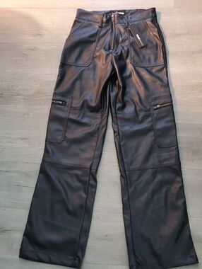 Fashion Nova Studio City Straight Leg Faux Leather Cargo Pants - Black Size S